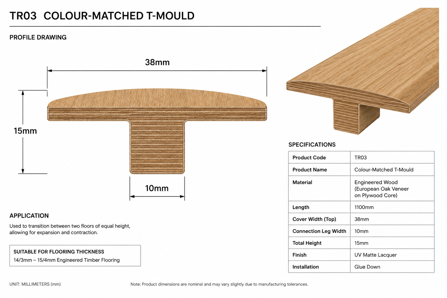TR03 Colour-Matched T-Mould